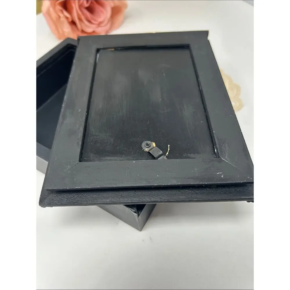 Elegant Black Decorative Butterfly Sliding Trinket Box with Silver Accents